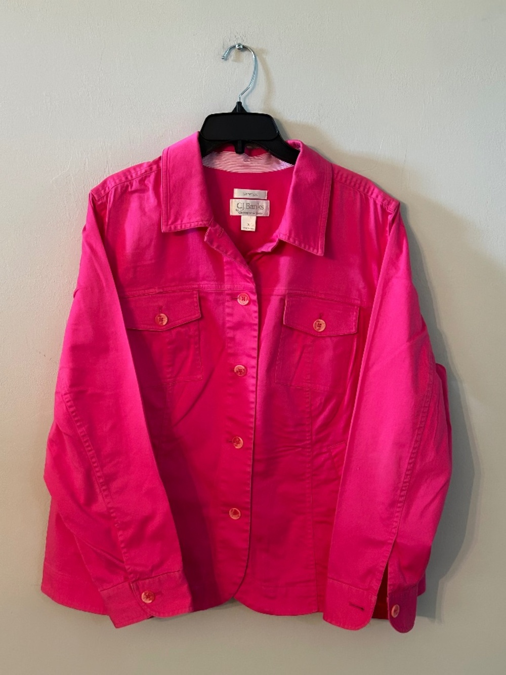 CJ Banks Bright Pink Stretch Jacket XL Barbiecore Preppy Chic Dopamine Dressing